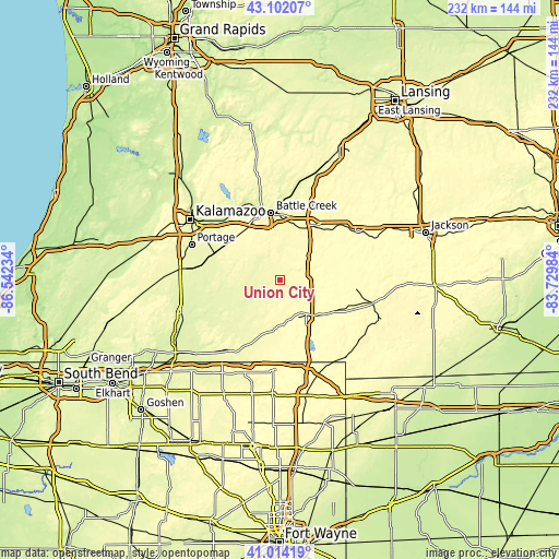 Topographic map of Union City