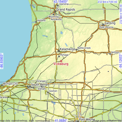 Topographic map of Vicksburg