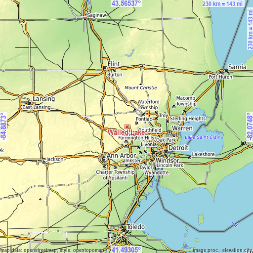 Topographic map of Walled Lake