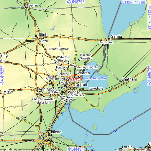 Topographic map of Warren