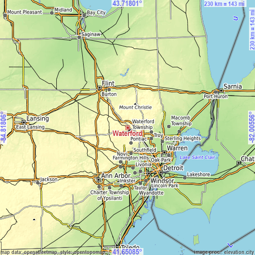 Topographic map of Waterford