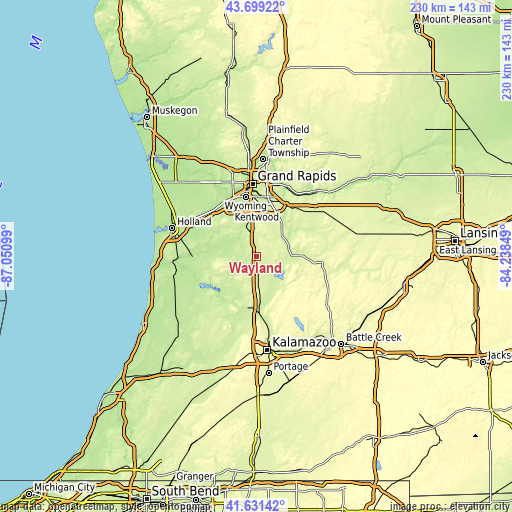 Topographic map of Wayland