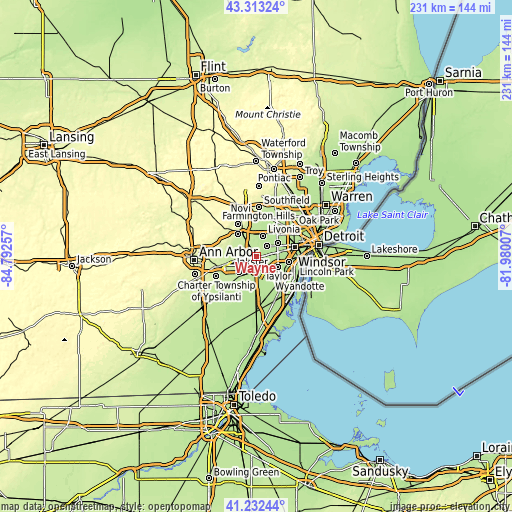 Topographic map of Wayne