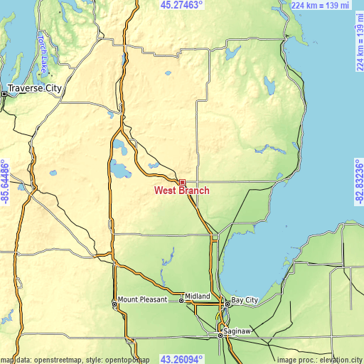 Topographic map of West Branch