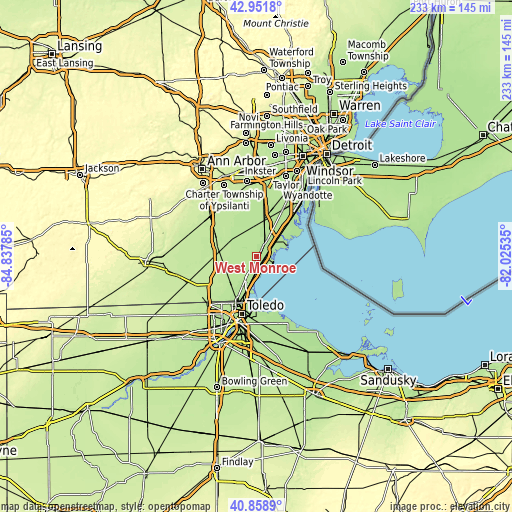 Topographic map of West Monroe