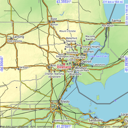 Topographic map of Westland