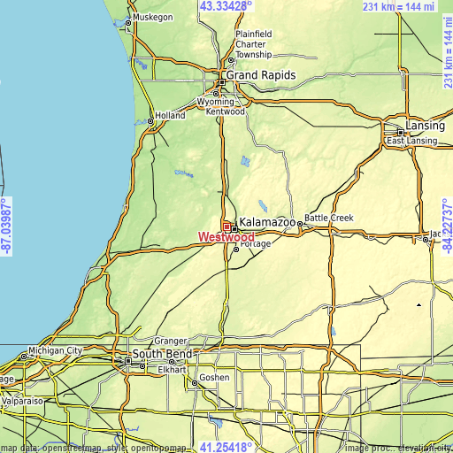 Topographic map of Westwood