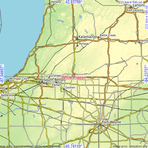 Topographic map of White Pigeon