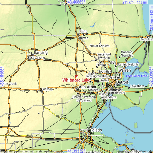 Topographic map of Whitmore Lake