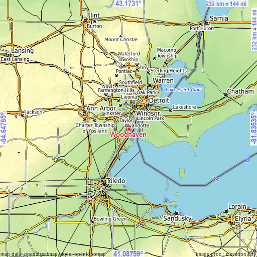 Topographic map of Woodhaven