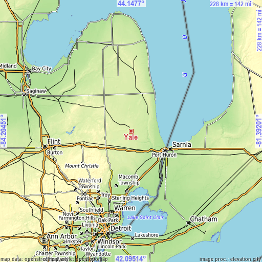 Topographic map of Yale