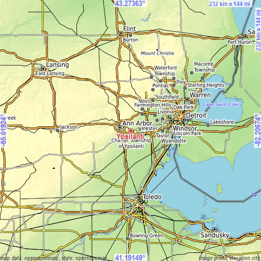 Topographic map of Ypsilanti