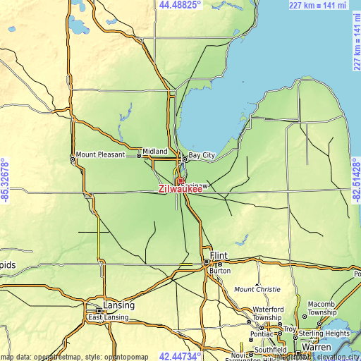 Topographic map of Zilwaukee