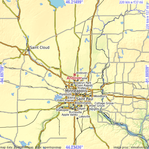 Topographic map of Andover