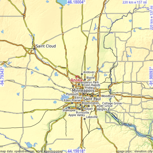 Topographic map of Anoka