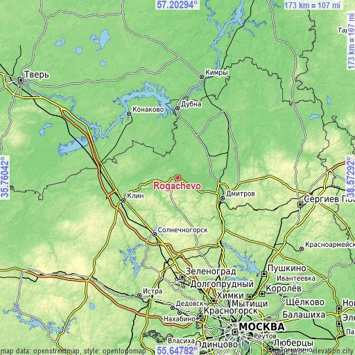 Topographic map of Rogachëvo