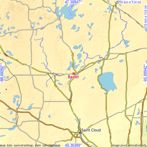 Topographic map of Baxter