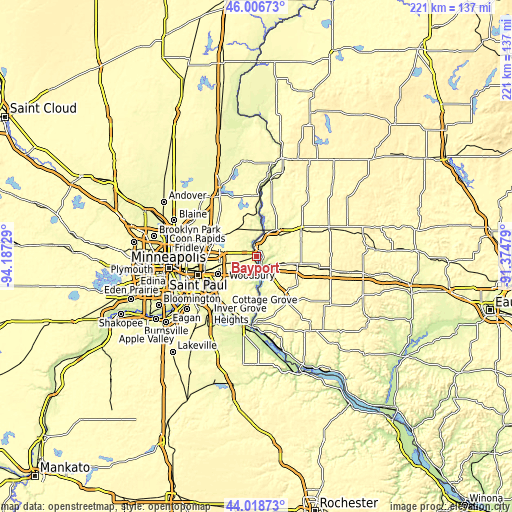 Topographic map of Bayport