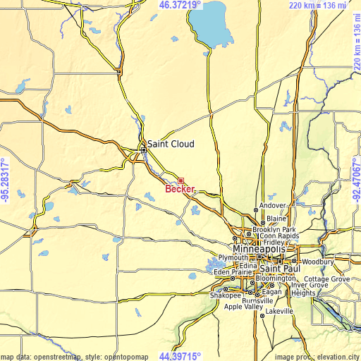 Topographic map of Becker