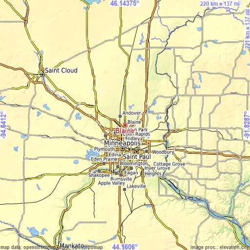Topographic map of Blaine