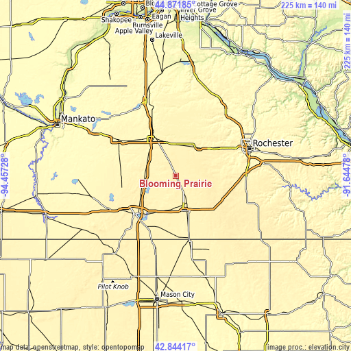 Topographic map of Blooming Prairie