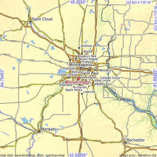 Topographic map of Bloomington