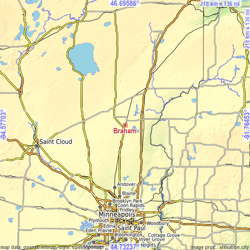 Topographic map of Braham