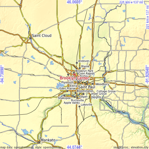 Topographic map of Brooklyn Center