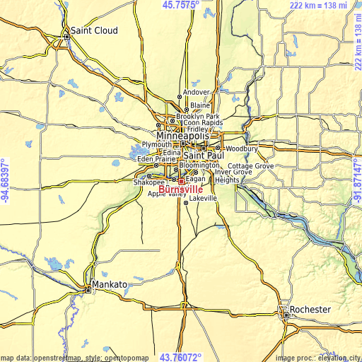 Topographic map of Burnsville