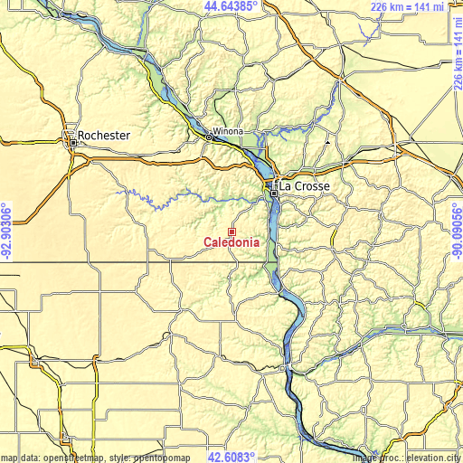 Topographic map of Caledonia