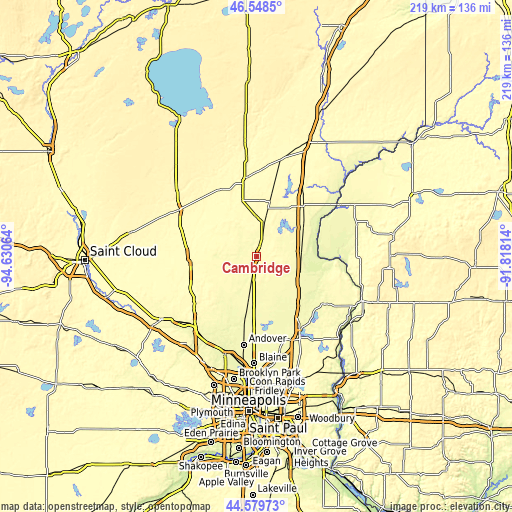 Topographic map of Cambridge