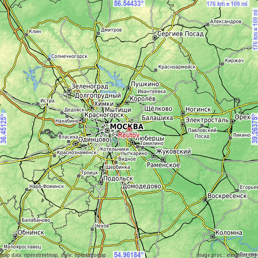 Topographic map of Reutov