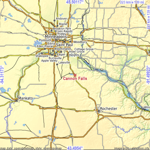 Topographic map of Cannon Falls