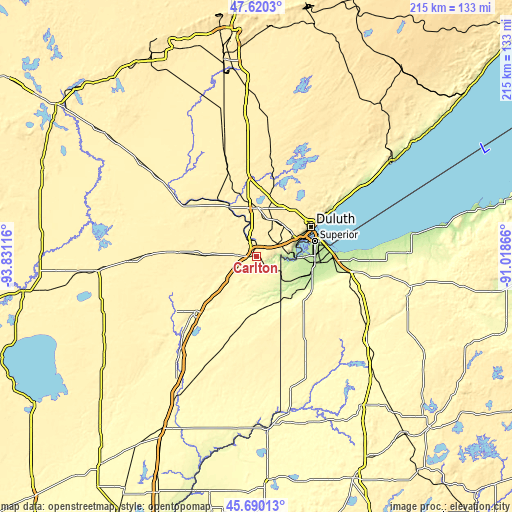 Topographic map of Carlton