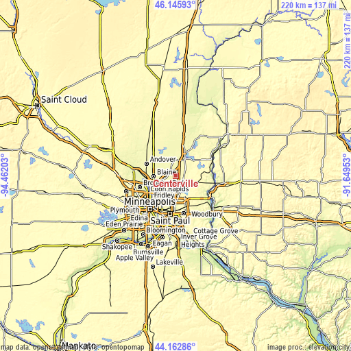 Topographic map of Centerville