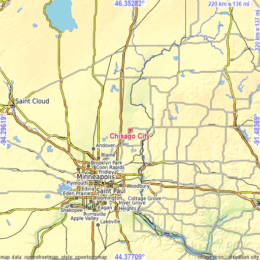 Topographic map of Chisago City