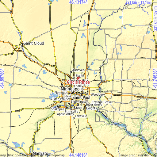 Topographic map of Circle Pines