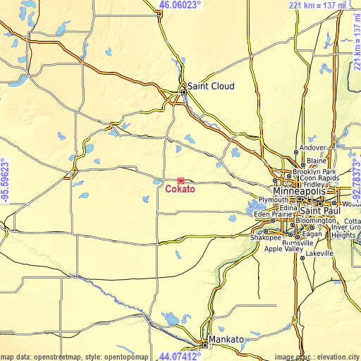 Topographic map of Cokato