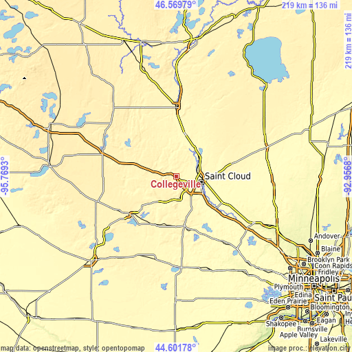 Topographic map of Collegeville