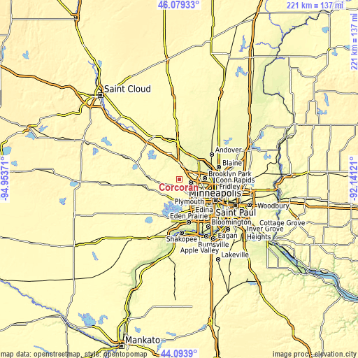 Topographic map of Corcoran