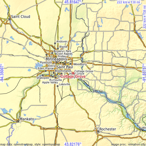 Topographic map of Cottage Grove