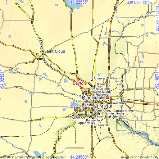 Topographic map of Dayton