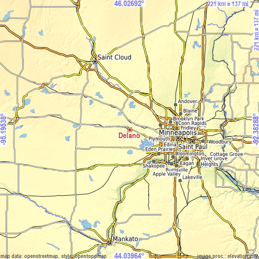 Topographic map of Delano