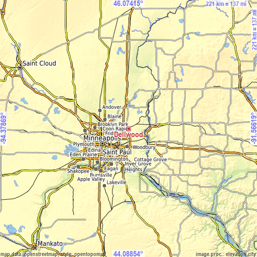 Topographic map of Dellwood