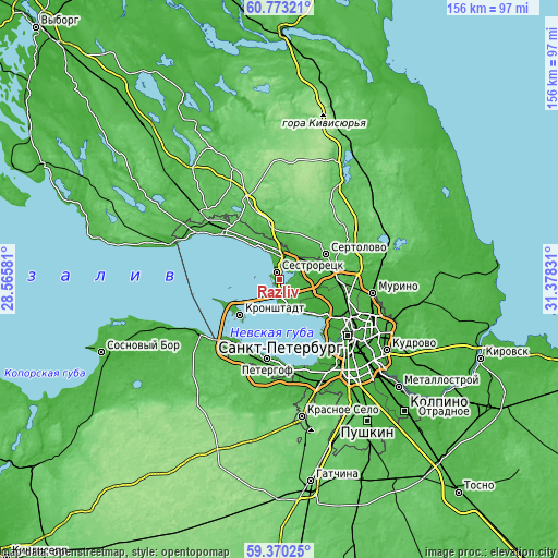 Topographic map of Razliv