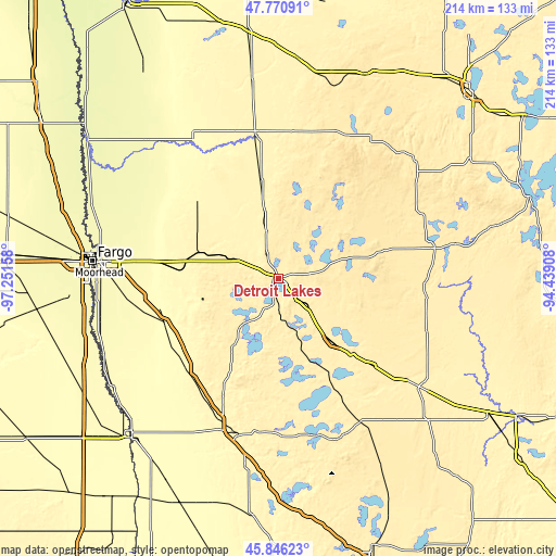 Topographic map of Detroit Lakes