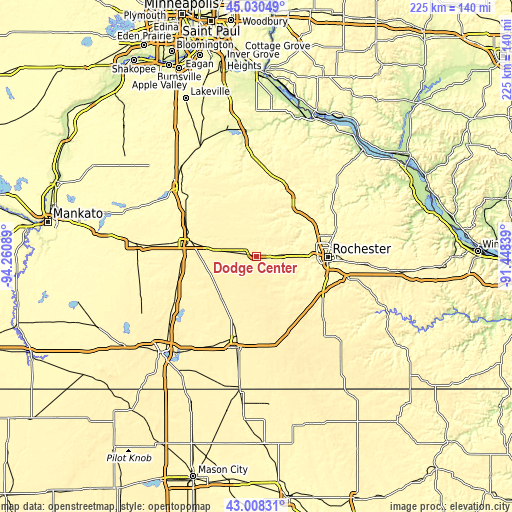 Topographic map of Dodge Center