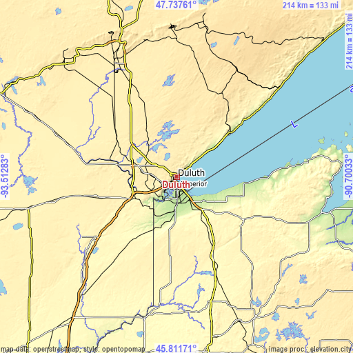 Topographic map of Duluth