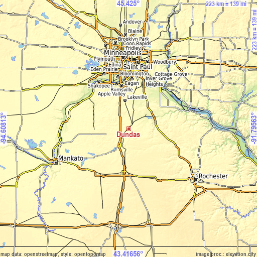 Topographic map of Dundas