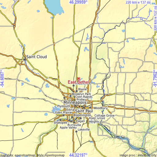 Topographic map of East Bethel